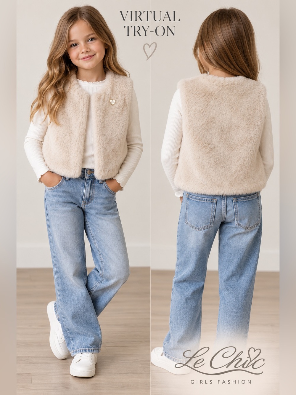 Le Chic Girls Size 8 Ivory Faux Fur Vest Sleeveless Cozy Holiday Dressy Lined